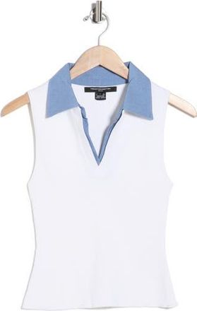 French Connection Sleeveless Contrast Collar Polo in White W/Denim Placket A/S at Nordstrom Rack, Size X-Small