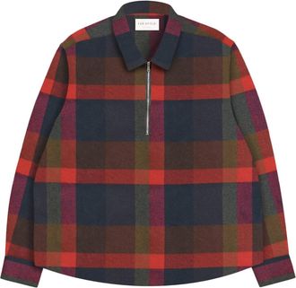 Far Afield Mens Half-Zip Day Flannel Shirt In Red Multi Checked