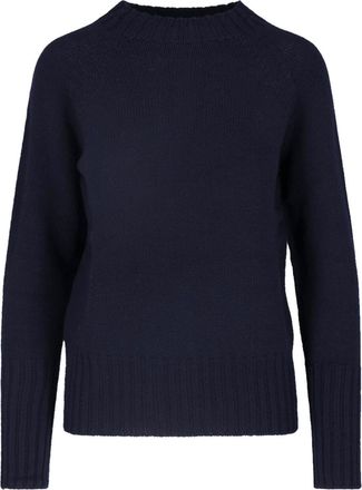 Drumohr Navy Blue Merino Wool Sweater with Ribbed Trims