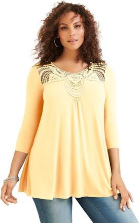 Roaman's Lace Embellished Swing Ultra Femme Top in Banana at Nordstrom, Size 36