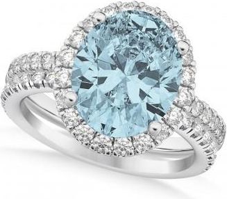 Allurez Aquamarine & Diamonds Oval-Cut Halo Bridal Set 14K White Gold (3.03ct)