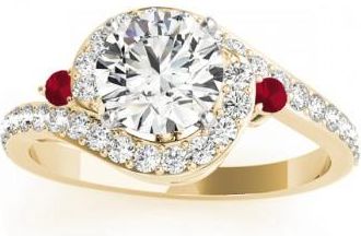 Allurez Halo Swirl Ruby & Diamond Engagement Ring 14k Yellow Gold (0.48ct)