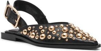 Steve Madden Shay Pointed Toe Slingback Flat in Black Studded at Nordstrom, Size 9.5