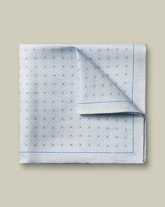 CHARLES TYRWHITT Silk Linen Geo Print Pocket Square - Ice Blue Size OSFA by Charles Tyrwhitt