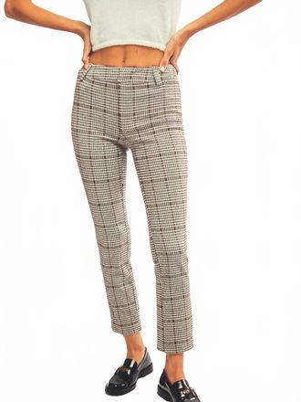 Free People Molly Plaid Slim Pant In Neutral Combo