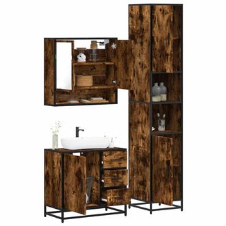 Berkfield Home 3 Piece Bathroom Furniture Set Smoked Oak Engineered Wood in Brown