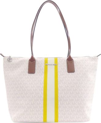 Michael Kors Brown White Yellow Pvc Tote Bag (Pre-Owned)
