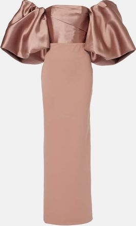 Solace London Abito lungo off-shoulder Floris con raso