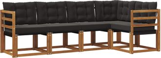 vidaXL Conjunto De Sof&aacute;s De Exterior 5 Uds. Natural Y Negro Vidaxl