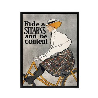 Artery8 Ride a Stearns Vintage Bicycle Ad Framed Canvas Wall Art Print Penfield in Grey | Size: W24 x H32