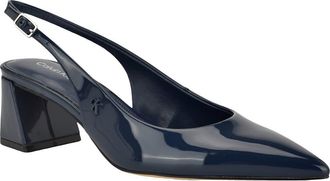 Calvin Klein Sarra Slingback Pointed Toe Pump in Navy Patent at Nordstrom, Size 7.5