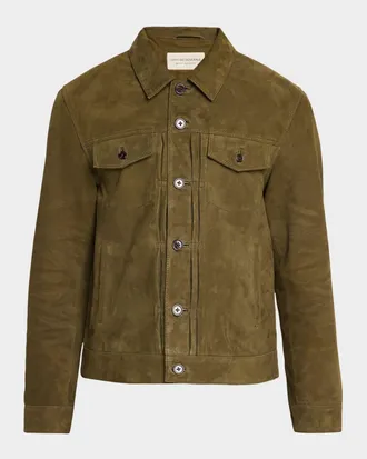 Officine G&eacute;n&eacute;rale Men & apos;s Liam Suede Trucker Jacket