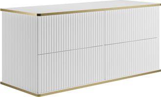 Vente-Unique Mueble suspendido de lavabo estriado con ribete dorado - blanco - 120 cm - KELIZA