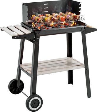 OEM Barbecue A Carbone Con Griglia Regolabile, Ripiani E Ruote, 83x37x87cm, Nero