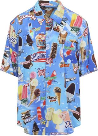 Balenciaga Blue Short Sleeves Printed Shirt