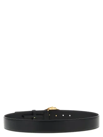 Versace Calfskin with Gold Medusa Buckle Belt - Black