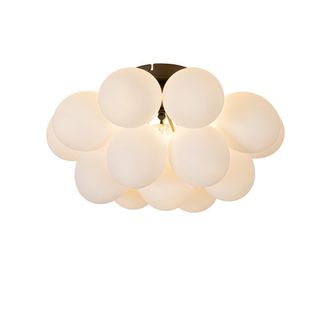 QAZQA Qazqa - Dise&ntilde;o Plaf&oacute;n Art Deco Negro Con Cristal Opal 4-luces - Uvas Vidrio /acero Esfera Adecuado Para Led Max. 4 X 28 Watt