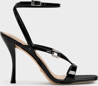 Charles & Keith Patent Leather Crystal-Buckle Ankle-Strap Heels