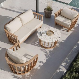 Royalcraft LUCCA 5-Seater Teak-Effect Aluminium Lounging Set with Coffee Table in Natural