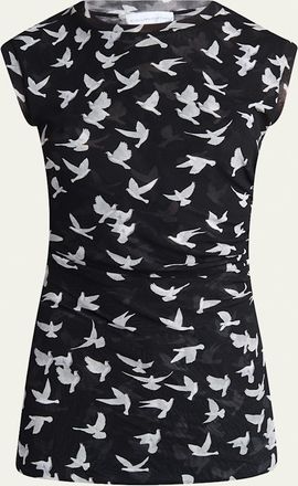 Stella McCartney Mesh Flying Bird Haze Ruched Top