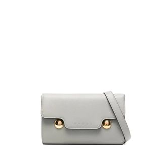 Marni Cross Body Bags, female, Gray, ONE SIZE, Grey Leather Crossbody Bag with Embossed Logo