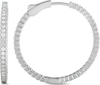 Luxury Bazaar Orecchini a cerchio in oro bianco 14 carati con diamanti - Argento