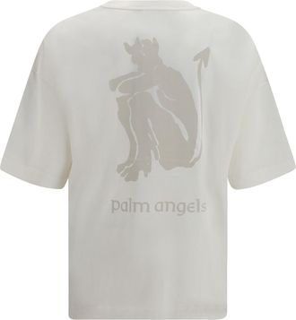 Palm Angels Mens Devil Loose T-Shirt Off White - Light Grey Cotton T-Shirts And Polos