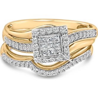 House of Brilliance 14K Yellow Gold Plated Sterling Silver 1/2 Cttw Princess Square Diamond Bridal Set in Yellow Gold Over Silver at Nordstrom