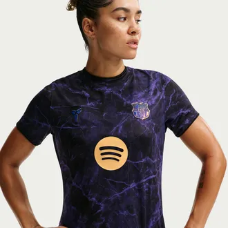 Nike Womens Nike FC Barcelona Away Kobe Dri-FIT Soccer Pre-Match Top in Purple | IQ1291-505