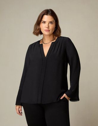 Live Unlimited London Womens Black Flute Sleeve Blouse - Size: 14