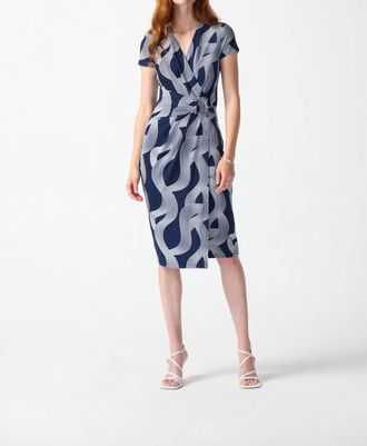 Joseph Ribkoff Abstract Print Wrap Dress In 2229 - Midnight Blue/vanilla