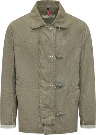 Fay Green Solid Shirt Collar Jacket