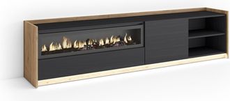 Skraut Home Skraut Home - Mueble Tv, Televisi&oacute;n, Muebles De Sal&oacute;n, Almacenaje, 207x37x50cm, Para Tv Hasta 80, Chimenea El&eacute;ctrica, Led, Estilo Moderno, Negro Y Rob