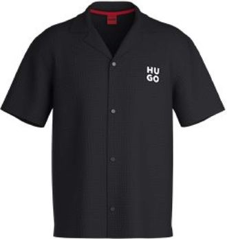HUGO BOSS Hugo Mens Chaffle Waffle Beach Shirt in Black - Size X-Large