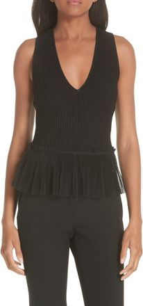 SIMKHAI Jonathan Simkhai Tulle Hem Ottoman Knit Tank in Black at Nordstrom Rack, Size Medium