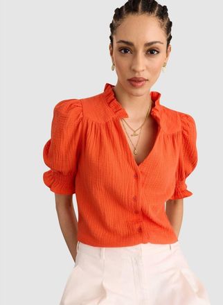 Baukjen Nolan Organic Cheesecloth Blouse in Tangerine at Nordstrom, Size 12