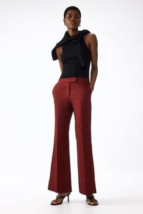 H&M Linen-blend Tailored Trousers in Dark Red at Nordstrom, Size 20