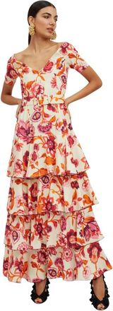 La DoubleJ Flamenco Jurk - Dames - Maxi kleedjes - Beige - S - Kleedjes