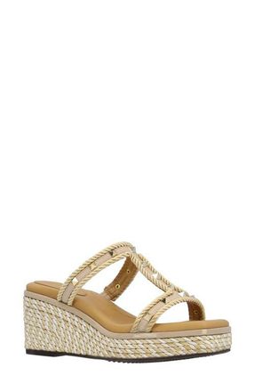 J. Rene&eacute; Tavelle Platform Wedge Sandal in Beige/White at Nordstrom, Size 10.5