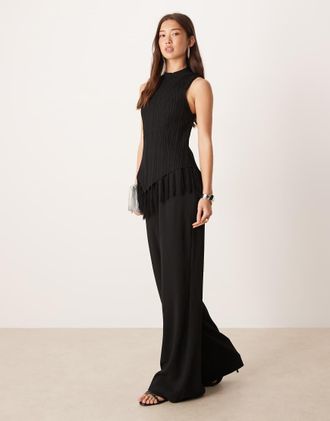 Mango Tuta jumpsuit senza maniche nera testurizzata-Nero