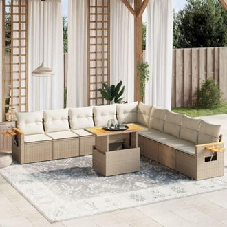 vidaXL Set De Sof&aacute;s De Jard&iacute;n 11pzas Con Cojines Rat&aacute;n Sint&eacute;tico Beige Vidaxl