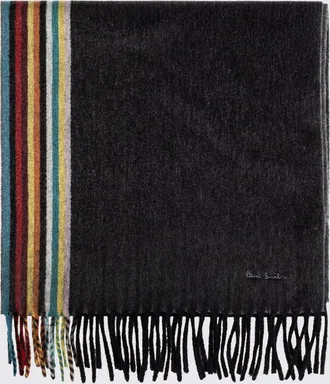 Paul Smith Multicolour Striped Pure Cashmere Scarf with Fringes