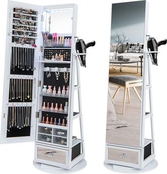 Costway 4 IN 1 Swivel Jewelry Cabinet Lockable Jewelry Armoire w/ Full-Length Mirror