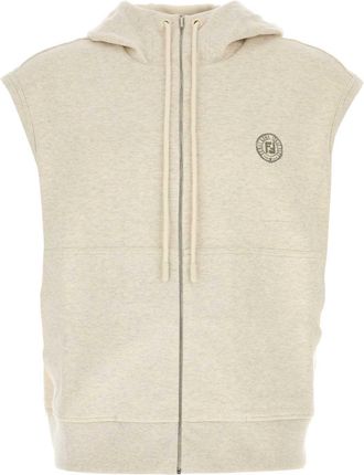 Fendi Mens Melange Crema Stretch Sweatshirt - Ivory Cotton - Size Medium