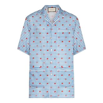 Gucci GG Apple Jacquard Check Bowling Shirt Blue 636406-ZAFEM-4428