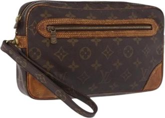 Louis Vuitton Pre-owned Monogram Canvas Clutch - Dames - Vintage Clutch - Bruin - ONE Size - Leer - Vintage