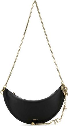 Chlo&eacute; Black Leather Mini Halfmoon Shoulder Bag
