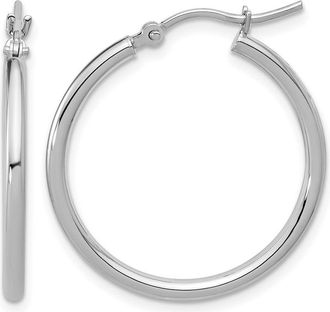 Diamond2Deal 10K White Gold Round Hinged Hoop Earrings