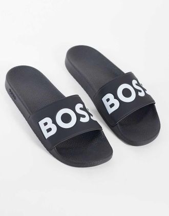 HUGO BOSS BOSS Black sliders con logo stampato neri-Nero