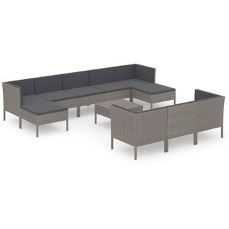 vidaXL 11 Pcs Garden Lounge Set Con Cojines Wicker Pe Gray